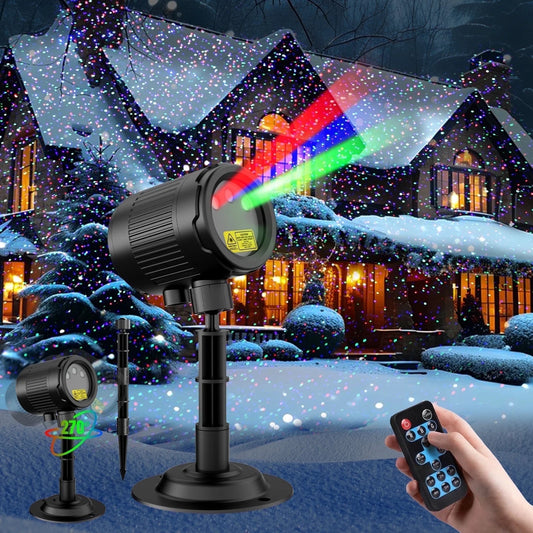 Christmas Laser Stars Projector Lights, RGB 3 Modes, Remote Control, IP65 Waterproof, with Timer Decor for Outdoor Party Xmas Home