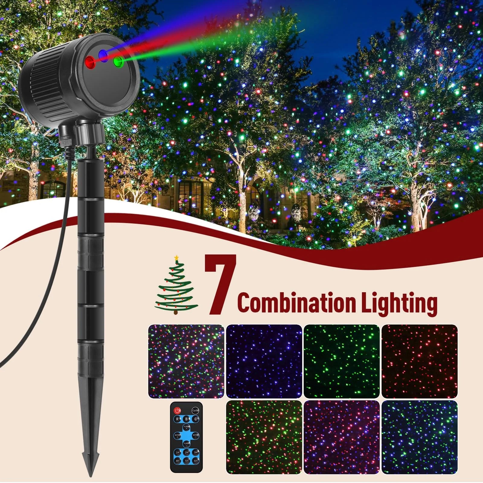 Christmas Laser Stars Projector Lights, RGB 3 Modes, Remote Control, IP65 Waterproof, with Timer Decor for Outdoor Party Xmas Home